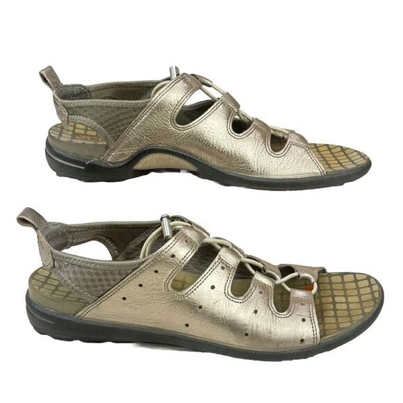 Ecco Sandals WMN EU 41 US 10/10.5 Pewter Jab Toggle Open Toe Perforated Metallic - Picture 3 of 13